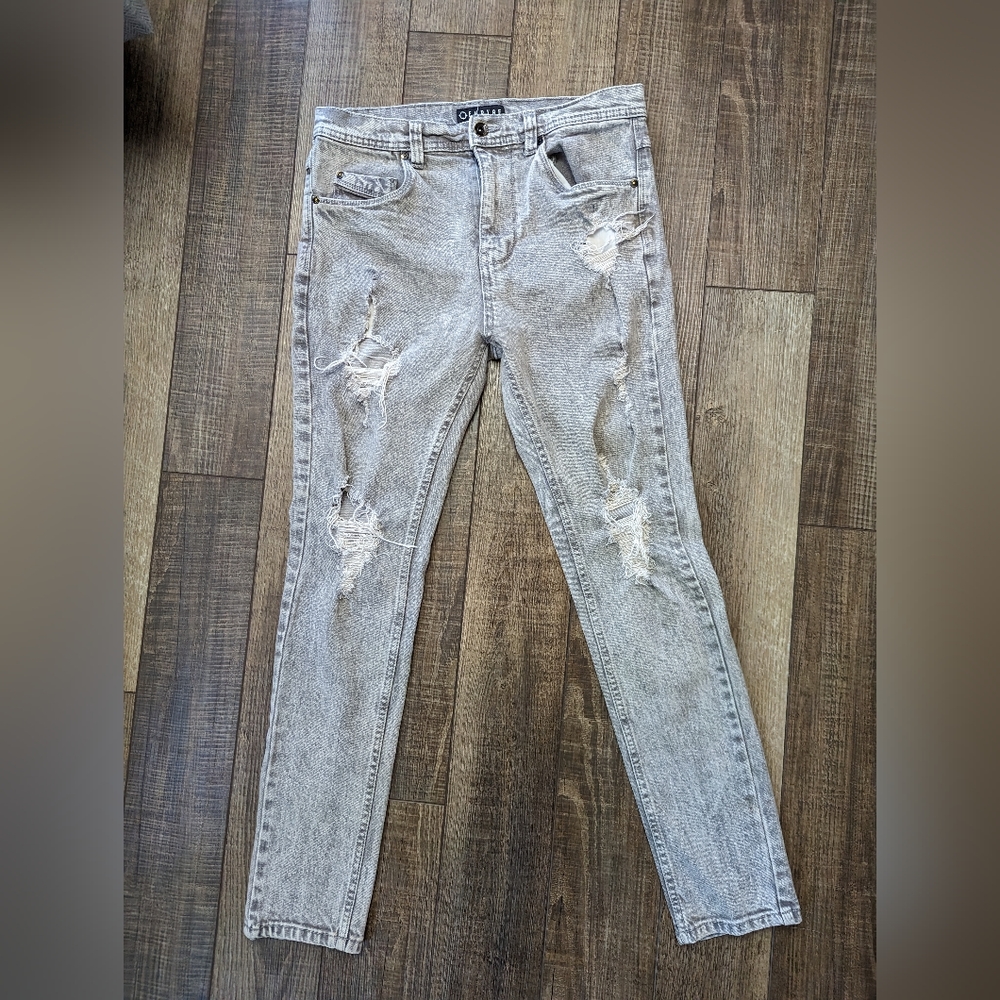 Empyre Acid Gray Wash Punk Verge Distressed Skinny Jeans Waist 30"